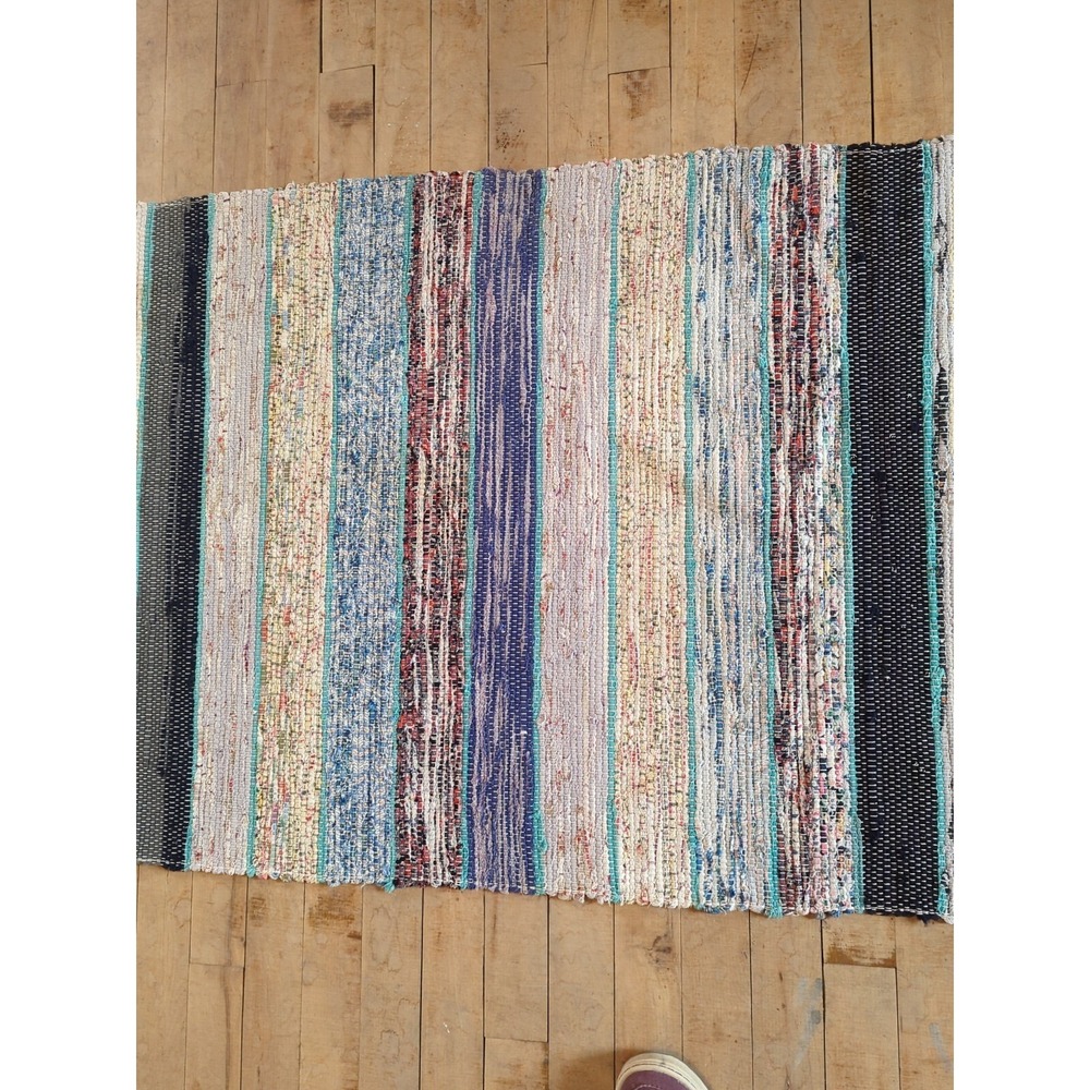 Antique Imported Swedish Hand Made Rag Rug Runner (26.5" x 140" ) As Shown - Picture 4 of 12